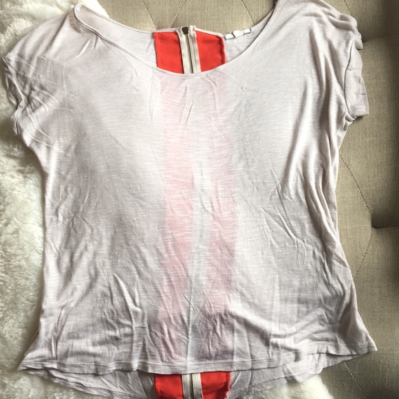 Beige and orange flow-y T-shirt with zipper detail - Picture 2 of 3